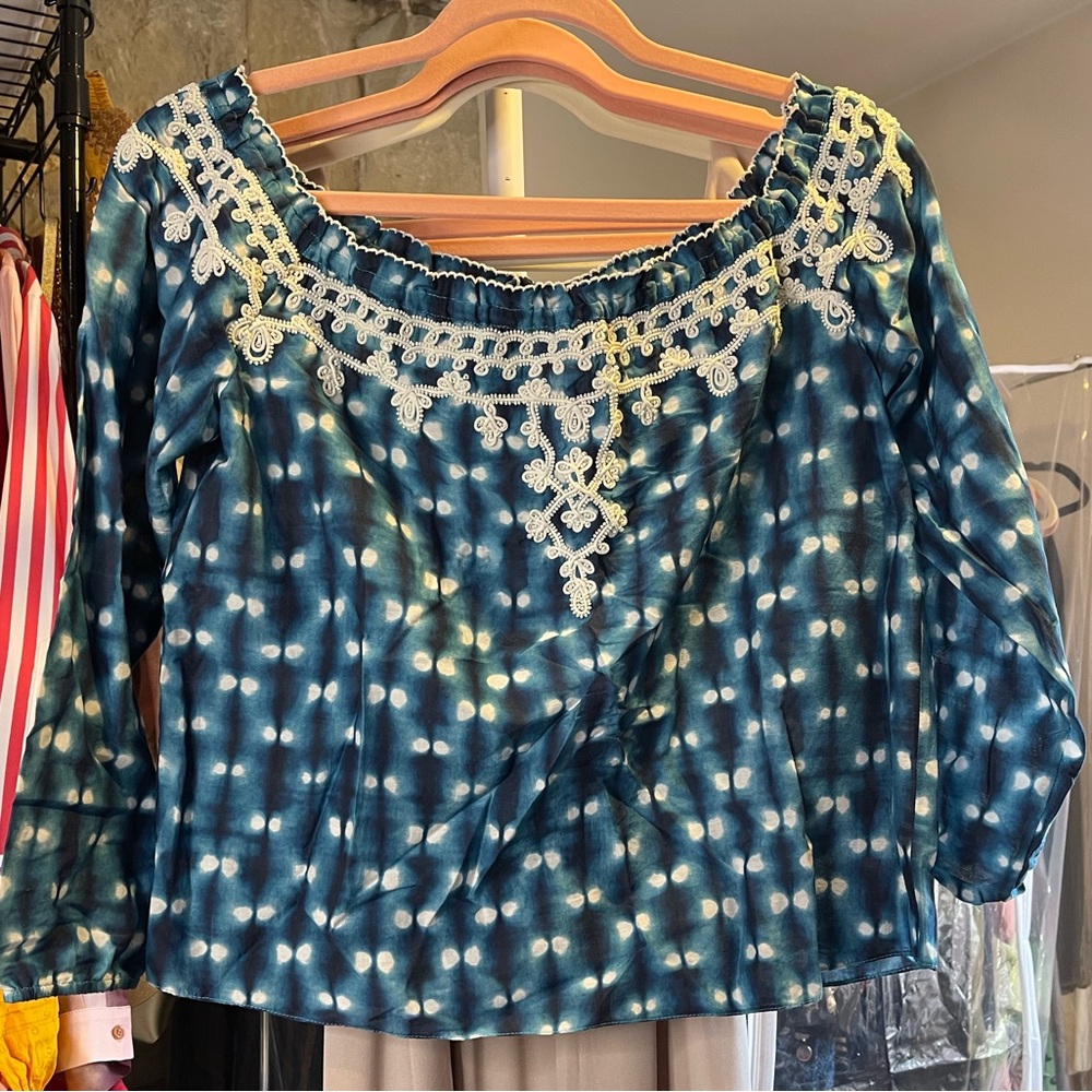 Calypso St. Barth Teal and White Tie-Dye Off-Shoulder